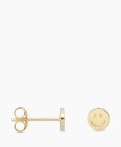 Anna+nina Oorbellen Single Smiley Stud Silver Goldplated Goud*Dames Sieraden