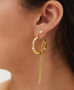 Anna+nina Oorbellen Single Smiley Stud Silver Goldplated Goud*Dames Sieraden