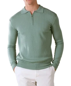 Aurelien Pullover Rib Zip Polos Ls Licht Groen*Heren Truien