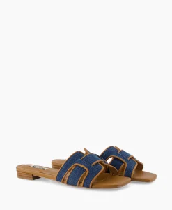 Bibi Lou Sandaal Zonder Hak Leather + Linnen Bruin*Dames Sandalen