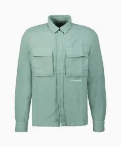Cp Company Overshirt Broken Linen Cotton Groen*Heren Jassen
