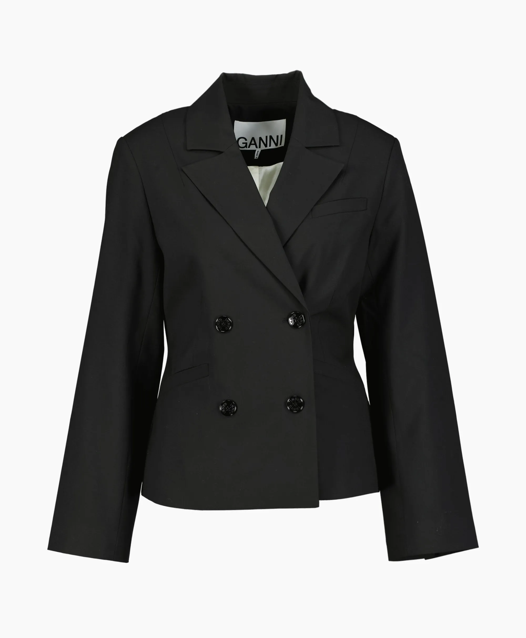 Ganni Blazer Drapey Melange Fitted Double Breasted Zwart*Dames Blazers