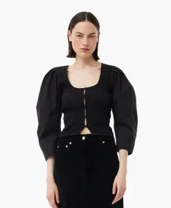 Ganni Blouse Cotton Poplin Smock Zwart*Dames Blouses