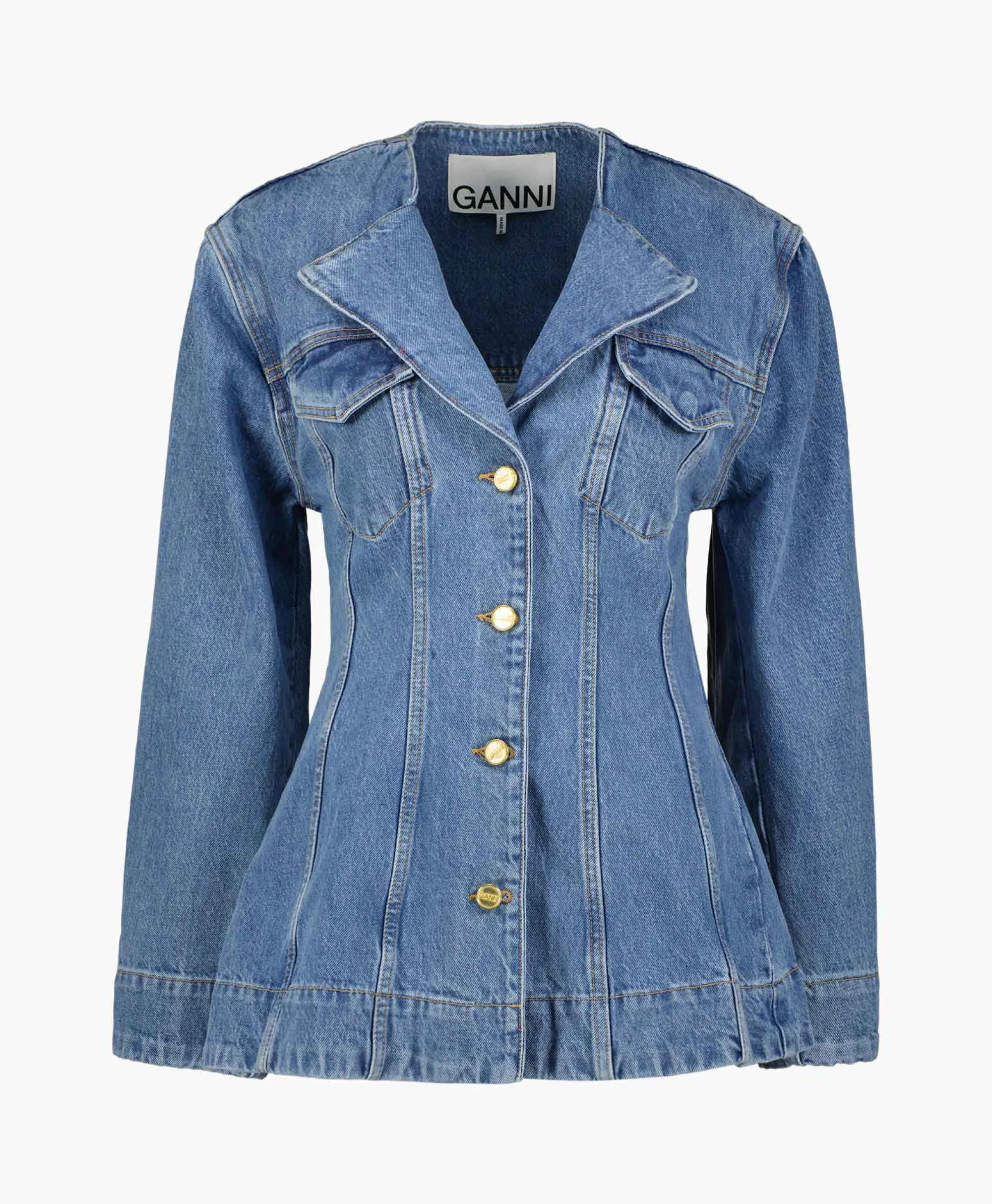 Ganni Jack Cutline Denim Fitted Midden Blauw*Dames Jassen