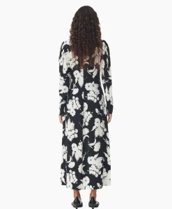 Ganni Maxi Jurk Printed Crepe V-Neck Zwart*Dames Jurken