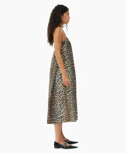Ganni Midi Jurk Printed Cotton Strap Bruin*Dames Jurken