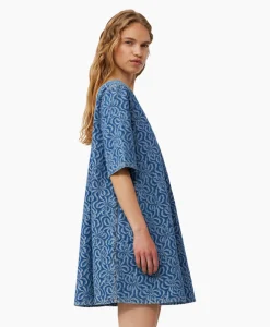 Ganni Mini Jurk Jacquard Denim A-Line Midden Blauw*Dames Jurken