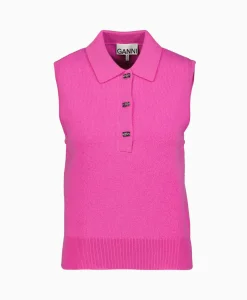 Ganni Spencer Cashmere Mix Sleeveless Polo Pink*Dames Truien