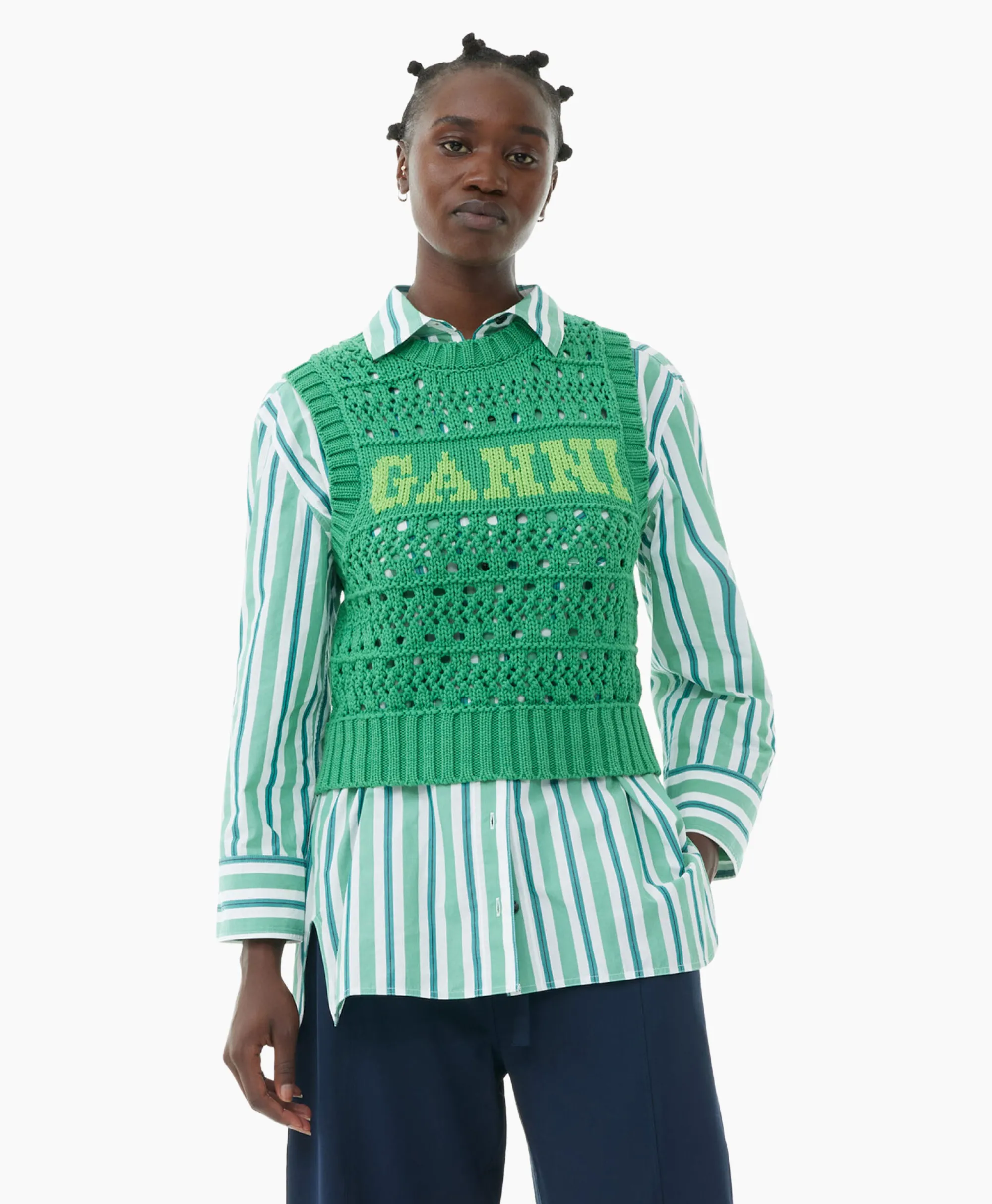 Ganni Spencer Cotton Rope Short Groen*Dames Truien