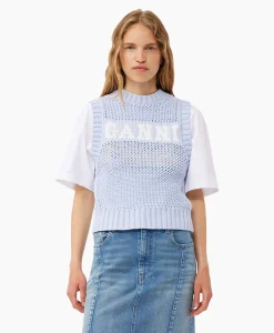 Ganni Spencer Cotton Rope Licht Blauw*Dames Truien