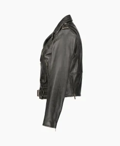 Golden Goose Leren Jas Golden W's Chiodo Distressed Bull Leathe Zwart*Dames Jassen