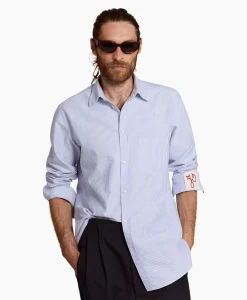 Golden Goose Overhemd Golden M's Regular Striped Cotton Oxford Blauw*Heren Overhemden