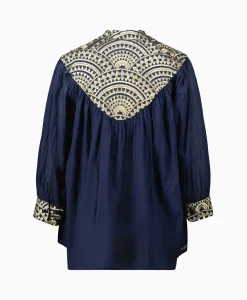 Greek Archaic Kori Blouse All Over Drawstrings Donker Blauw*Dames Blouses