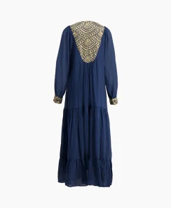 Greek Archaic Kori Maxi Jurk Long New All Over Cotton Donker Blauw*Dames Jurken