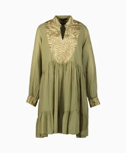 Greek Archaic Kori Mini Jurk Short New All Over Cotton Goud*Dames Bruiloftskleding