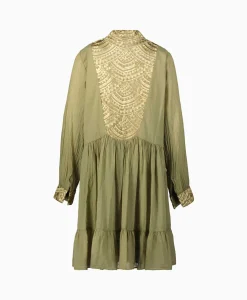 Greek Archaic Kori Mini Jurk Short New All Over Cotton Goud*Dames Bruiloftskleding