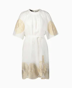 Greek Archaic Kori Mini Jurk Short Labyrinth Bell Sleeve Wit*Dames Bruiloftskleding